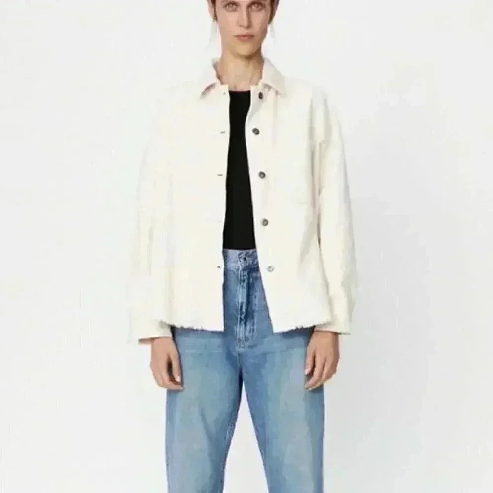 Zara Women's Ecru Corduroy Overshirt Shaket Size Large
